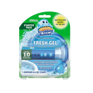Scrubbing Bubbles Fresh Gel Toilet Bowl Cleaning Stamps, Gel Cleaner, Helps Prevent Limescale and Toilet Rings, Rainshower Scent, 6 Stamps - Image 1