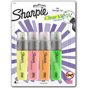 Sharpie Highlighter, Clear View Highlighter with See-Through Chisel Tip, Tank Highlighter, Assorted, 4 Count - Image 1