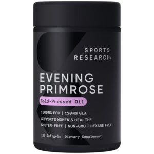 Sports Research Evening Primrose Oil 1300 mg Non - GMO Gluten - free Cold - Pressed with No Fillers or Artificial Ingredients (120 Liquid Softgels) - Image 1