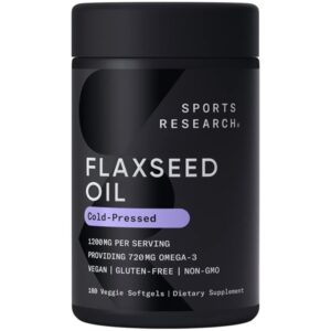 Sports Research Flaxseed Oil with Plant Based Omega's 3, 6 and 9 Vegan Certified and Non-GMO Project Verified (180 Veggie Softgels) - Image 1