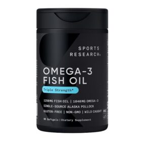 Sports Research Omega-3 Wild Alaskan Fish Oil(1250Mg Per Capsule) With Triglyceride Epa & Dha Heart, Brain & Joint Support Ifos 5 Star Certified, Non-Gmo & Gluten Free-90 Day Supply! - Image 1