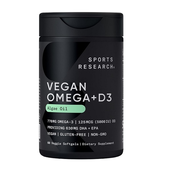 Sports Research Vegan Omega-3 + D3 Algae Oil Softgels bottle