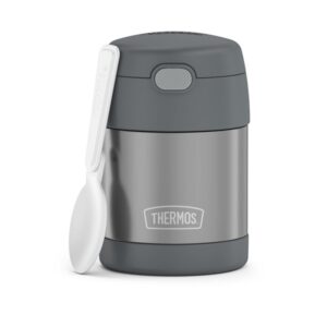 Thermos Funtainer 10 Ounce Stainless Steel Vacuum Insulated Kids Food Jar with Folding Spoon, Grey - Image 1