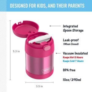 Thermos Funtainer 10 Ounce Stainless Steel Vacuum Insulated Kids Food Jar with Folding Spoon, Pink - Image 2