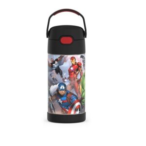 Thermos Funtainer 12 Ounce Stainless Steel Vacuum Insulated Kids Straw Bottle, Avengers - Image 1