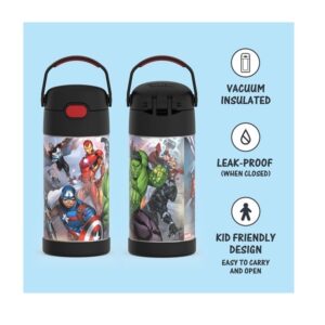 Thermos Funtainer 12 Ounce Stainless Steel Vacuum Insulated Kids Straw Bottle, Avengers - Image 2