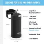 THERMOS FUNTAINER 12 Ounce Stainless Steel Vacuum Insulated Kids Straw Bottle, Black - Image 2