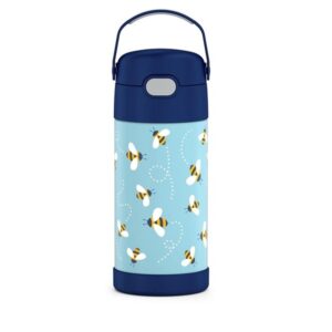 Thermos Funtainer  12 Ounce Stainless Steel Vacuum Insulated Kids Straw Bottle, Honey Bees - Image 1