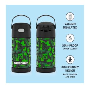 Thermos Funtainer 12 Ounce Stainless Steel Vacuum Insulated Kids Straw Bottle, Minecraft - Image 3