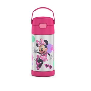 Thermos Funtainer 12 Ounce Stainless Steel Vacuum Insulated Kids Straw Bottle, Minnie Mouse - Image 1