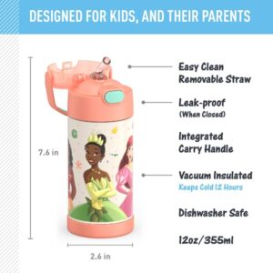 THERMOS FUNTAINER 12 Ounce Stainless Steel Vacuum Insulated Kids Straw Bottle, Princess - Image 2