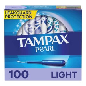 Tampax Pearl Tampons Light Absorbency, With Leakguard Braid, Unscented, 50 Count X 2 Packs (100 Count Total) - Image 1