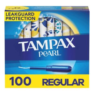 Tampax Pearl Tampons Regular Absorbency, 100 Count, BPA-Free Plastic Applicator and LeakGuard Braid, Unscented, 50 Count, Pack of 2 (100 Count Total) - Image 1