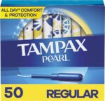 Tampax Pearl Plastic Tampons, Regular Absorbency, Unscented, 50 Count