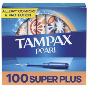 Tampax Pearl Tampons Super Plus Absorbency, With Leakguard Braid, Unscented, 50 Count (Pack of 2) - Image 1