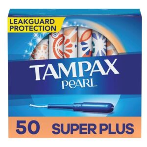Tampax Pearl Plastic Tampons, Super Plus Absorbency, Unscented, 50 Count - Image 1