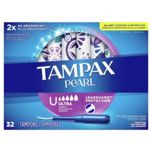 Tampax Pearl Tampons Ultra Absorbency with Leakguard Braid, Unscented, 32Count - Image 1