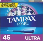 Tampax Pearl Tampons, Ultra Absorbency, with Leakguard Braid, Unscented, 45 Count
