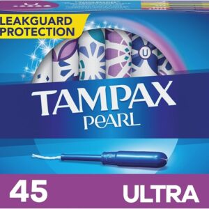 Tampax Pearl Tampons, Ultra Absorbency, with Leakguard Braid, Unscented, 45 Count - Image 1