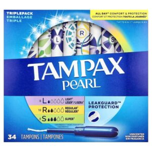 Tampax Pearl Triple Unscented Plastic Tampon Variety Pack, 34 Count - Image 1