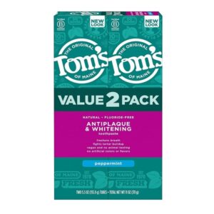 Tom's of Maine Antiplaque and Whitening Fluoride-Free Toothpaste, Peppermint, 5.5 Ounce, Pack of 2 - Image 1