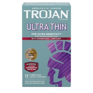 Trojan Condom Sensitivity Ultra Thin Spermicidal, 12 Count - Image 1