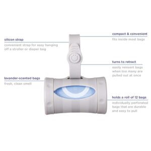 Ubbi On The Go Gray Bag Dispenser and Waste Disposal Bags Refill, Lavender Scented, Baby Gift Set - Image 4