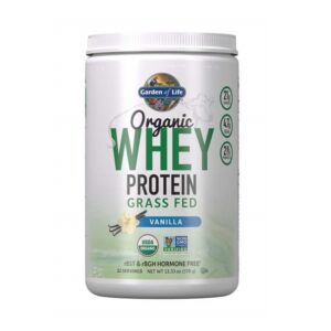 Vanilla, Canister: Garden of Life Protein Powder - Organic Whey Protein Powder, Grass Fed, Vanilla, 13.37 oz (379g) Powder - Image 1