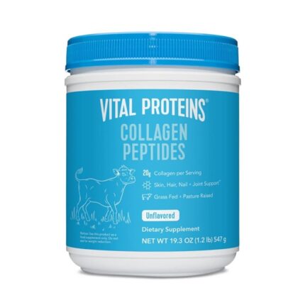 Vital Proteins Collagen Peptides unflavored powder 20 oz container with supplement facts and packaging