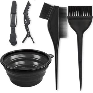 Yexixsr 5Pcs Professional Salon Hair Coloring Dyeing Kit, Hair Dye Color Brush and Bowl Set, Mixing Bowl, Angled Comb and Brush, Hair Clips - Image 1
