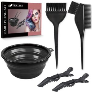 Yexixsr 5Pcs Professional Salon Hair Coloring Dyeing Kit, Hair Dye Color Brush and Bowl Set, Mixing Bowl, Angled Comb and Brush, Hair Clips - Image 4