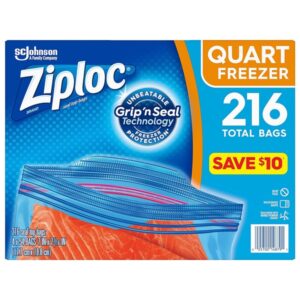 Ziploc Double Zipper Quart Freezer Bags, 216 Count - Image 1