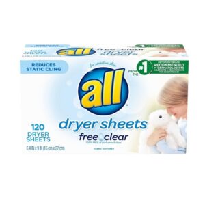 All Fabric Softener Dryer Sheets for Sensitive Skin, Free Clear, 120 Count - Image 1