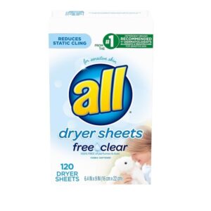 All Fabric Softener Dryer Sheets for Sensitive Skin, Free Clear, 120 Count - Image 2