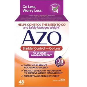 AZO Bladder Control with Go-Less & Weight Management Dietary Supplement | Helps Reduce Occasional Urgency | Promotes Healthy Metabolism | Supports a Good Night’s Sleep | 48 Capsules - Image 1
