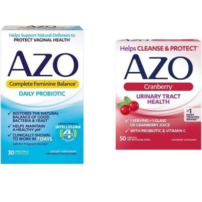 AZO Complete Feminine Balance Daily Probiotics for Women (30 Count) Cranberry Urinary Tract Health Supplement (50 Count)