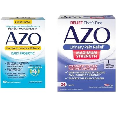 AZO Complete Feminine Balance Daily Probiotics for Women, Clinically Proven to Help Protect Vaginal Health & Urinary Pain Relief Maximum Strength | Fast Relief of UTI Pain, Burning & Urgency
