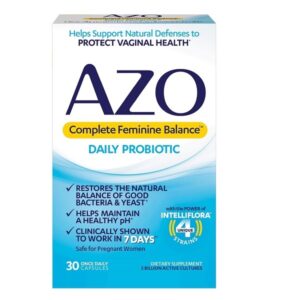 AZO Complete Feminine Balance Daily Probiotics for Women, Clinically Proven to Help Protect Vaginal Health, balance pH and yeast, Non-GMO, 30 Count - Image 1