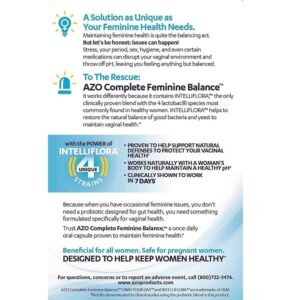 AZO Complete Feminine Balance Daily Probiotics for Women, Clinically Proven to Help Protect Vaginal Health, balance pH and yeast, Non-GMO, 30 Count - Image 7