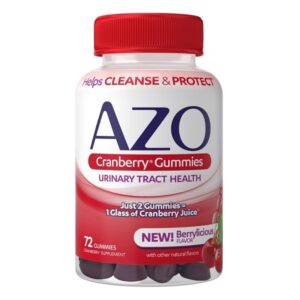 AZO Cranberry Urinary Tract Health Gummies Dietary Supplement, 2 Gummies = 1 Glass of Cranberry Juice, Helps Cleanse & Protect, Natural Berrylicious Flavor, Non-GMO, 72 Gummies - Image 1