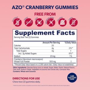 AZO Cranberry Urinary Tract Health Gummies Dietary Supplement, 2 Gummies = 1 Glass of Cranberry Juice, Helps Cleanse & Protect, Natural Berrylicious Flavor, Non-GMO, 72 Gummies - Image 5
