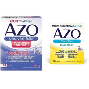 AZO Urinary Pain Relief Maximum Strength (24 Count) Fast Relief of UTI Pain, Burning & Urgency Yeast Plus Dual Relief Tablets, Yeast Infection & Vaginal Symptom Relief, 60 Count - Image 1