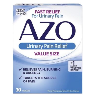 AZO Urinary Pain Relief Value Size, with Phenazopyridine Hydrochloride, Fast Relief, Relieves UTI Pain, Burning & Urgency, Targets the Source of Pain, #1 Most Trusted Brand, 30 Tablets