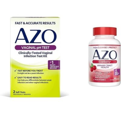 AZO Vaginal pH Test Kit & Cranberry Urinary Tract Health Supplement Bundle, 2 Self-Tests & 100 Sugar Free Softgels