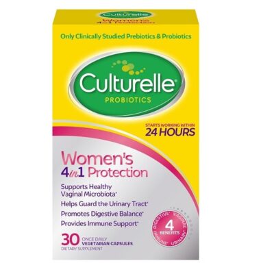 Culturelle 4-in-1 Probiotics for Women, Daily Probiotic & Prebiotic Supplement to Support Vaginal Health, Digestive Health, Immune Health, Occasional Diarrhea, Gas & Bloating Relief, Non-GMO, 30 Count