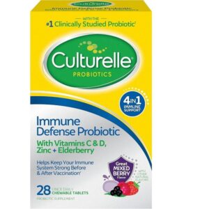 Culturelle Immune Defense Daily Probiotic for Women & Men - 28 Count, Mixed Berry Chewables with 4-in-1 Immune Support. Probiotic Vitamin C, Vitamin D, and Zinc Plus Elderberry - Image 1
