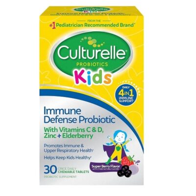 Culturelle Immune Defense Probiotic with Vitamin C, Vitamin D and Zinc + Elderberry, Non-GMO, 4-in-1 Immune Support for Kids Ages 3+*, Mixed Berry Chewables, 30 Count