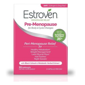 Estroven Pre-Menopause Relief, 30 Ct., Clinically Proven Ingredients, Provides Menopause Relief plus Night Sweats & Hot Flash Relief, Drug-Free or Estrogen Free - Image 1