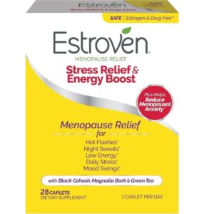 Estroven Stress Relief & Energy Boost for Menopause Relief - 28 Ct. - Clinically Proven Ingredients Provide Stress & Energy Support + Night Sweats & Hot Flash Relief - Drug-Free and Gluten-Free - Image 1