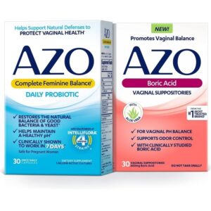 AZO Boric Acid Vaginal Suppositories (30 Count) + Complete Feminine Balance Daily Probiotics for Women (30 Count) - Image 1